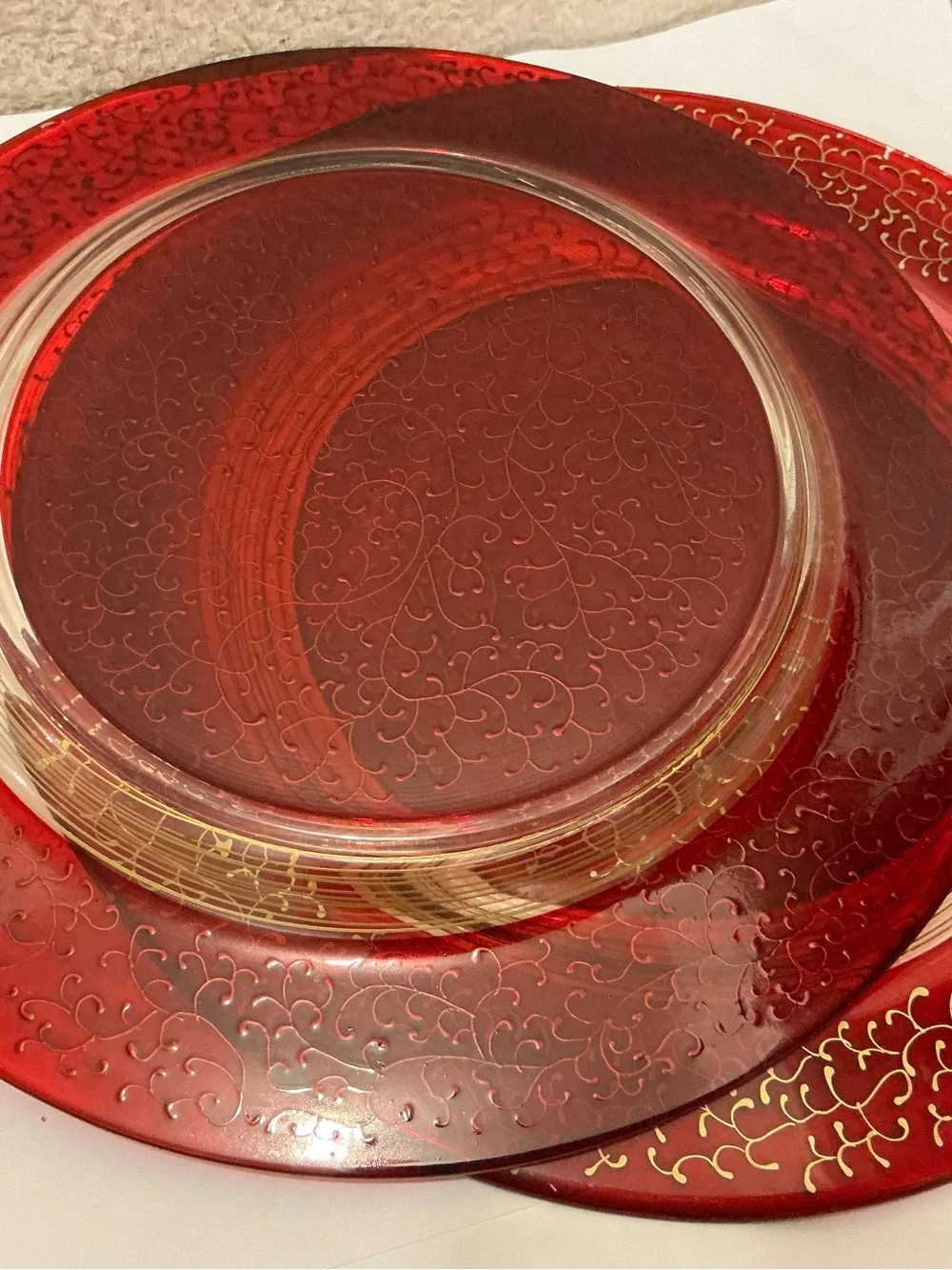 2 Pier 1 Red and Gold Decorative Charger Plate